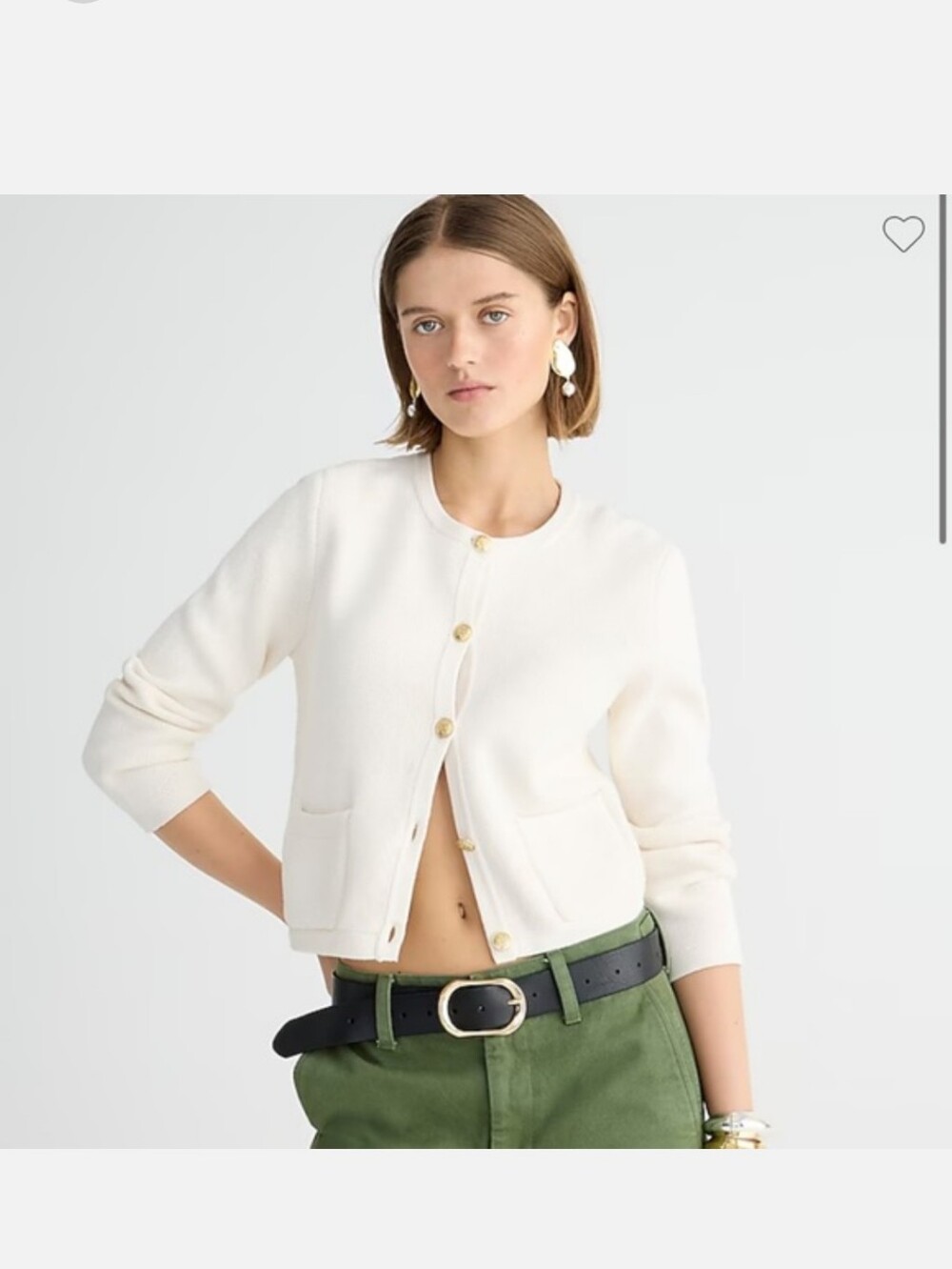 J.Crew Emilie Patch-Pocket Cardigan Ivory Lady Jacket gold buttons Womens Medium